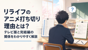 卒業後の静かな教室でテレビ版13話と完結編4話の違いを考える青年