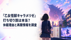 巨大怪獣の影を背負う女子高生と原作第10巻やテレビアニメの展開を示す街並み