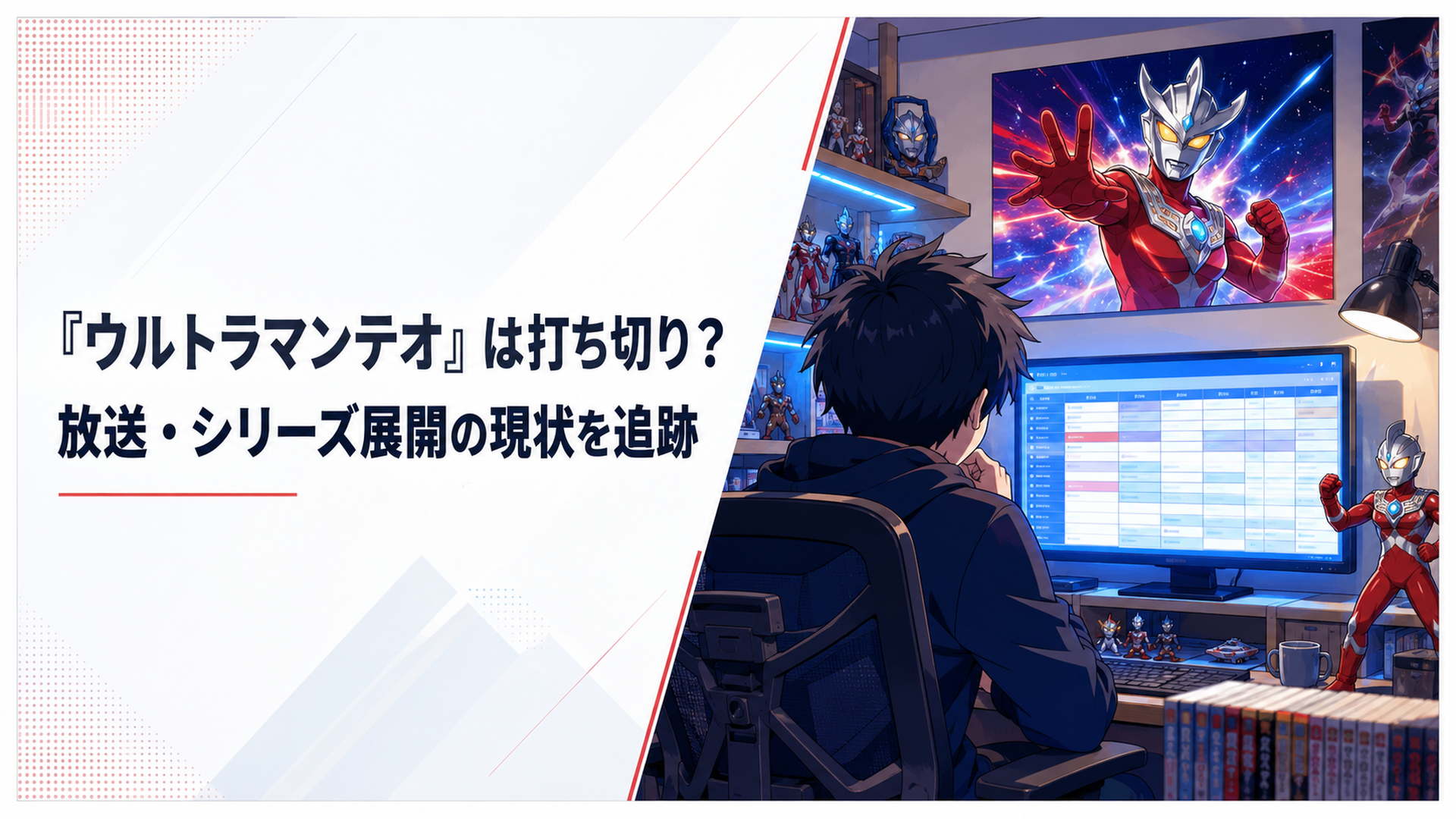 テレビの公式番組表でウルトラマンテオの次回放送を確認する特撮ファン
