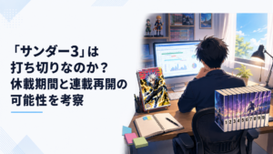 月刊漫画誌と全10巻の刊行予定を見比べながらサンダー3の打ち切り説を検証する会社員ライター