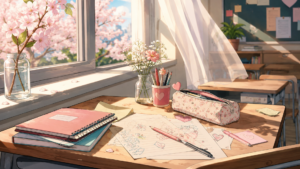 ライブステージにギターやドラムが並ぶバンドリを連想させるオリジナル風景