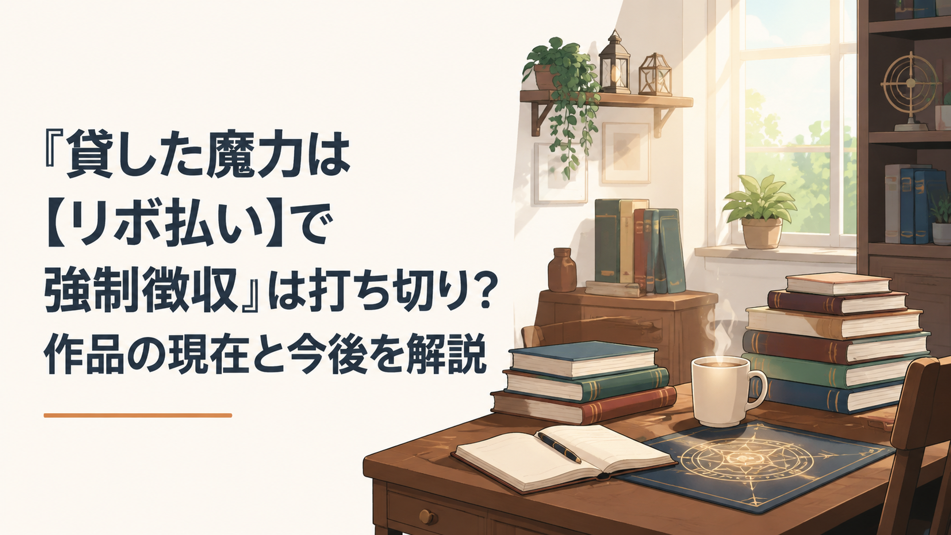 「魔蔵庫」を発動させ、仲間から借りた魔力をリボ払いで取り立てる主人公レントのイメージシーン