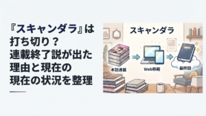 『スキャンダラ』が本誌連載からWeb移籍を経て最終回へ向かう流れを検証する漫画雑誌風イメージ
