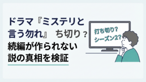 天然パーマの大学生を思わせる人物とテレビ画面に「打ち切り？シーズン2？」の文字が浮かぶ検証イメージ