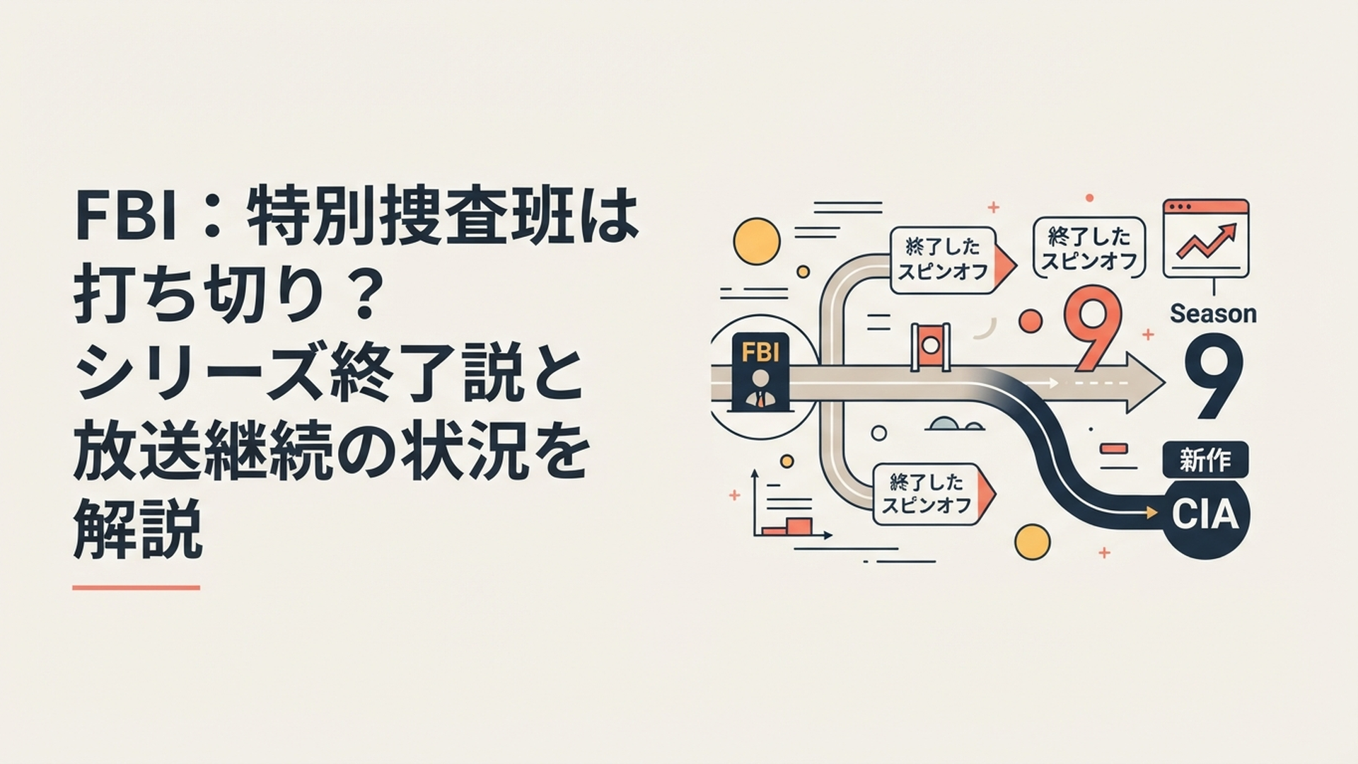 FBI捜査チームを中心にシーズン9へ続く道と終了した二つのスピンオフ、新作CIAへの分岐が見えるイメージ