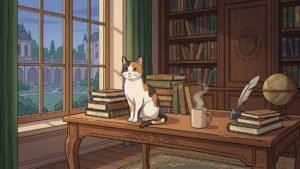 猫と宮廷を象徴する静かな物語のイメージ